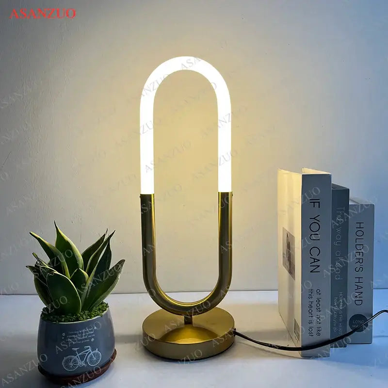 Modern gold led u shape table lamp for bedroom art decor