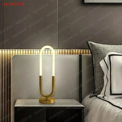 Modern gold led u shape table lamp for bedroom art decor