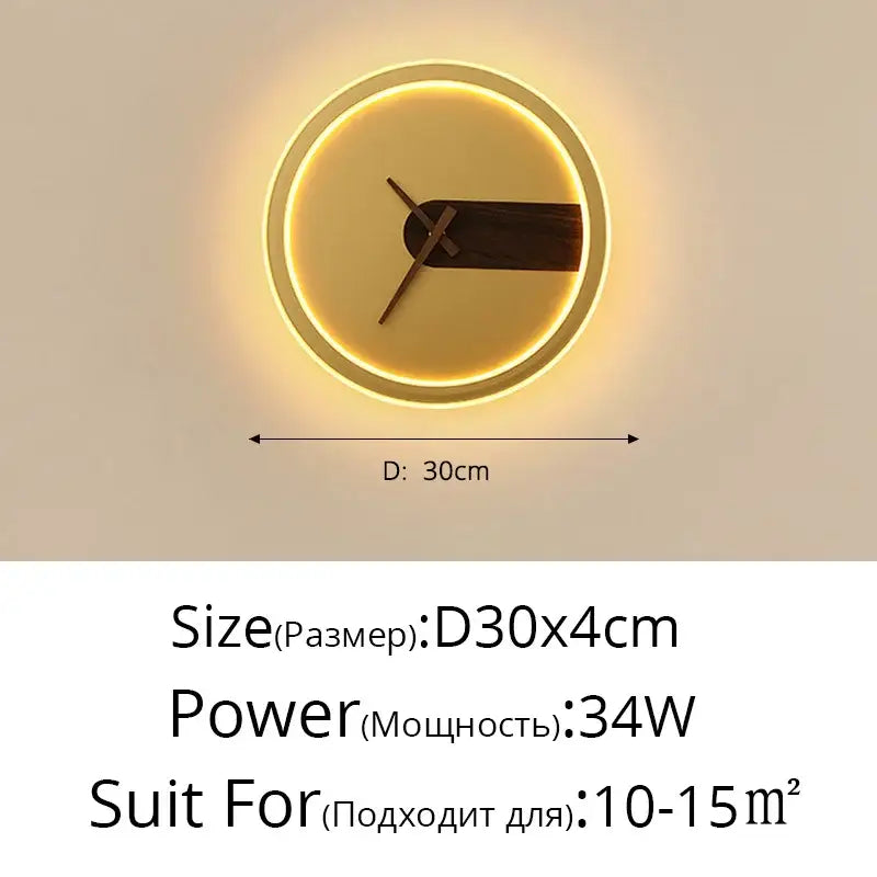 Modern gold led wall lamp clock for living room lighting