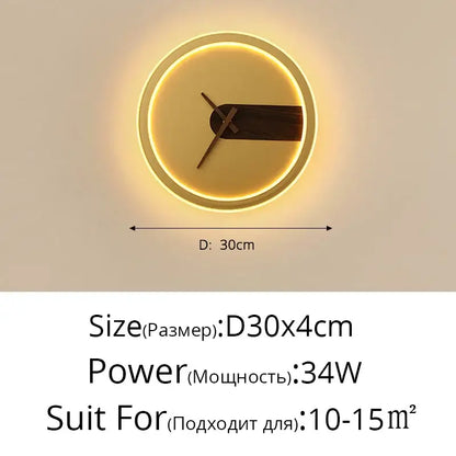 Modern gold led wall lamp clock for living room lighting