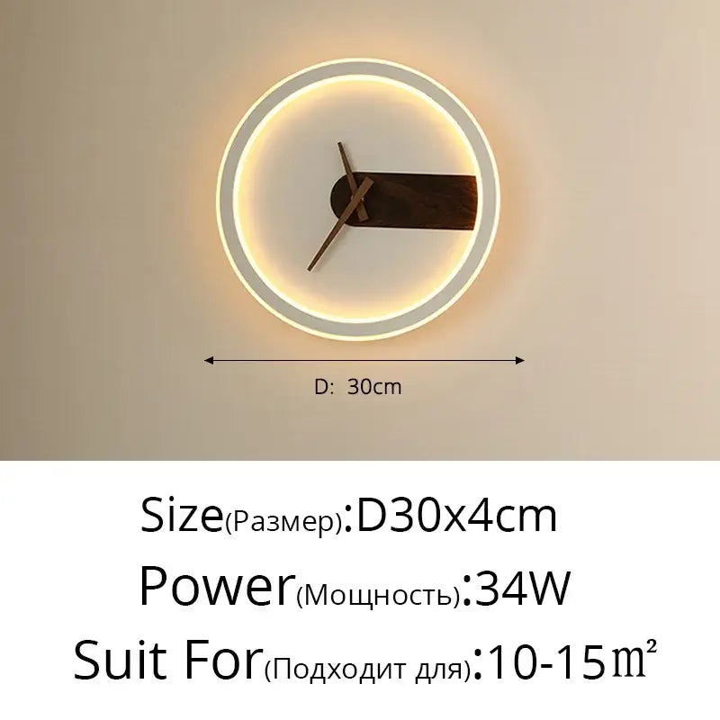 Modern gold led wall lamp clock for living room lighting