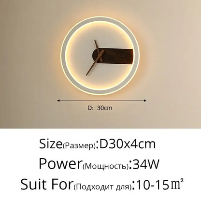 Modern gold led wall lamp clock for living room lighting