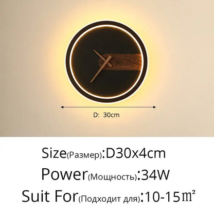 Modern gold led wall lamp clock for living room lighting