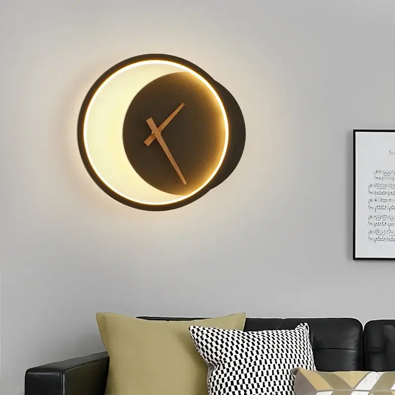 Modern gold led wall lamp clock for living room lighting