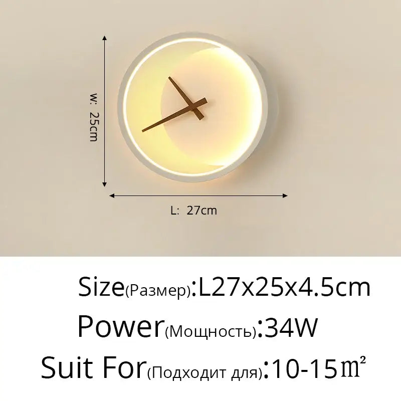 Modern gold led wall lamp clock for living room lighting
