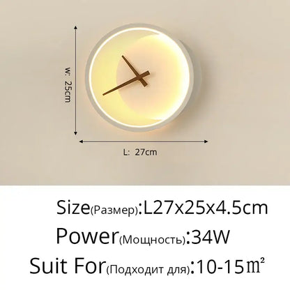 Modern gold led wall lamp clock for living room lighting