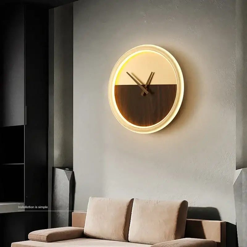 Modern gold led wall lamp clock for living room lighting