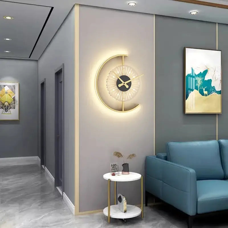 Modern gold led wall lamp clock for living room lighting
