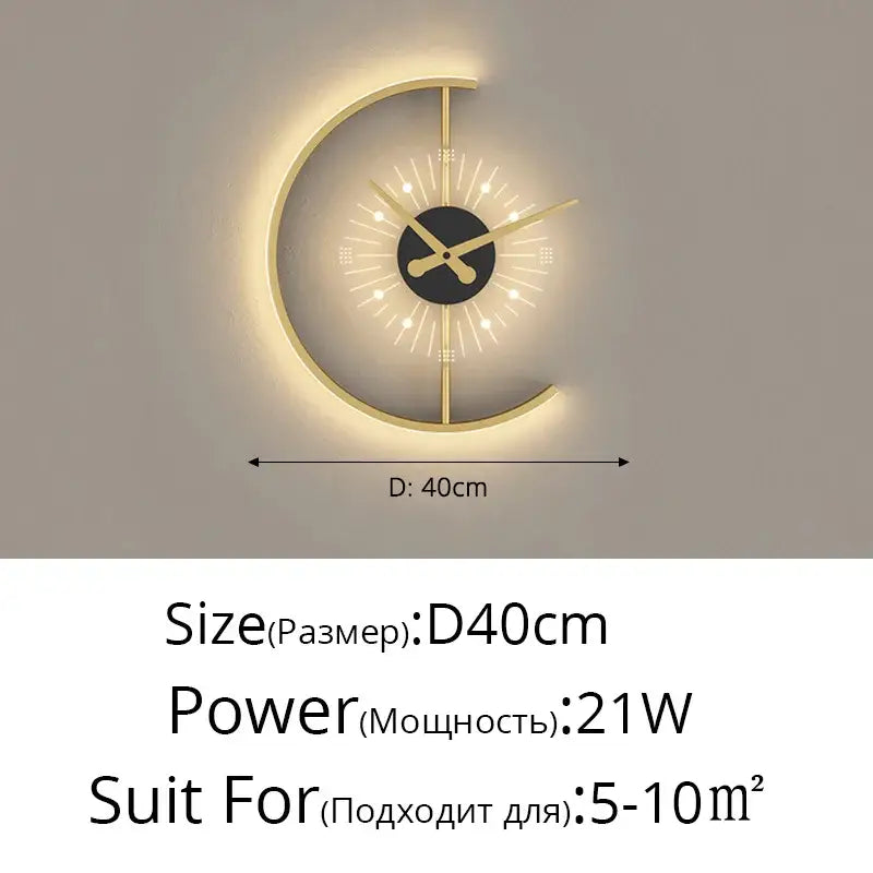 Modern gold led wall lamp clock for living room lighting