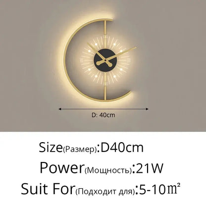 Modern gold led wall lamp clock for living room lighting