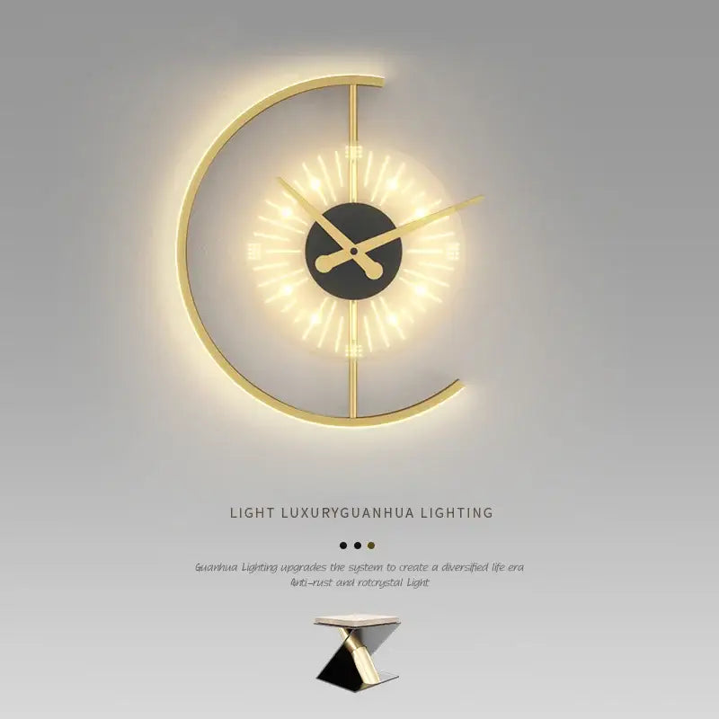 Modern gold led wall lamp clock for living room lighting