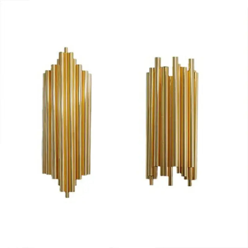 Modern gold led wall lamp for living room brass rod sconce