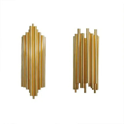 Modern gold led wall lamp for living room brass rod sconce
