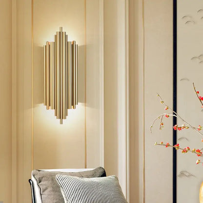 Modern gold led wall lamp for living room brass rod sconce