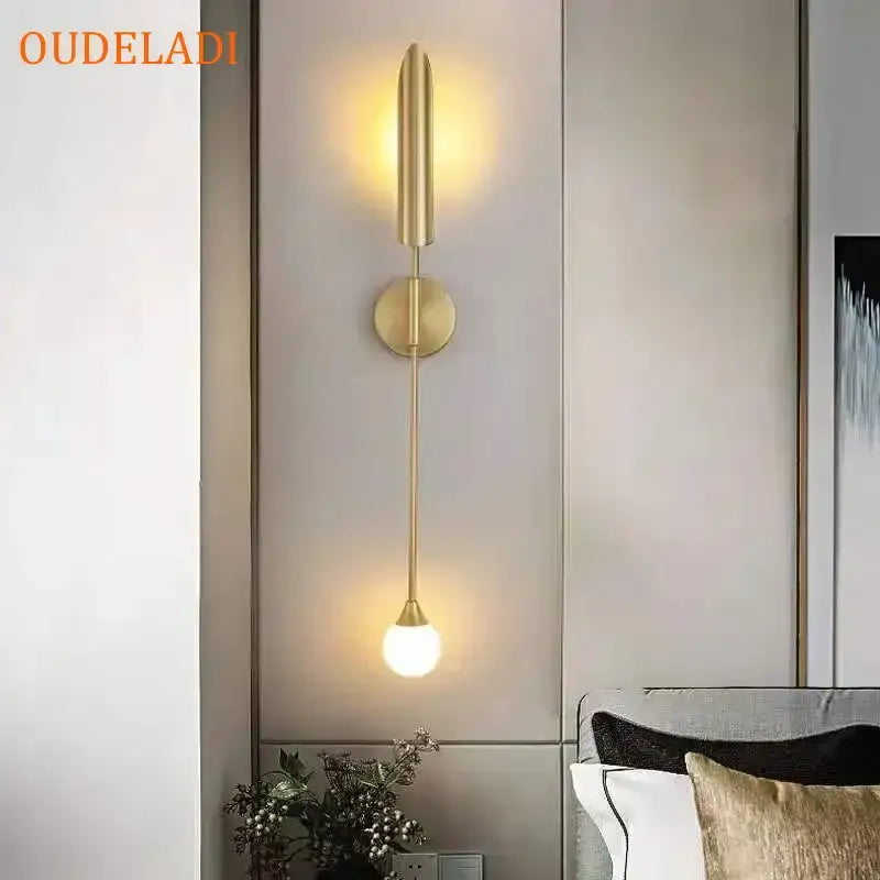 Modern gold led wall lamp for living room with spherical bulb