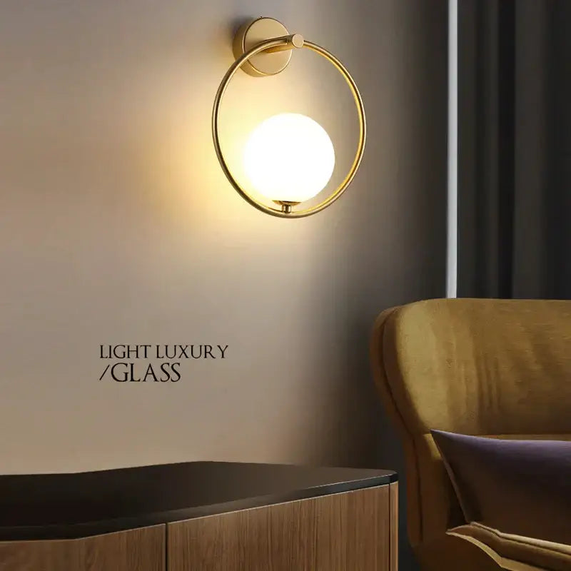 Modern gold led wall lamp with frosted glass for living room