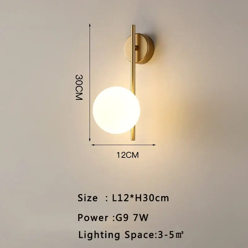 Modern gold led wall lamp with frosted glass for living room