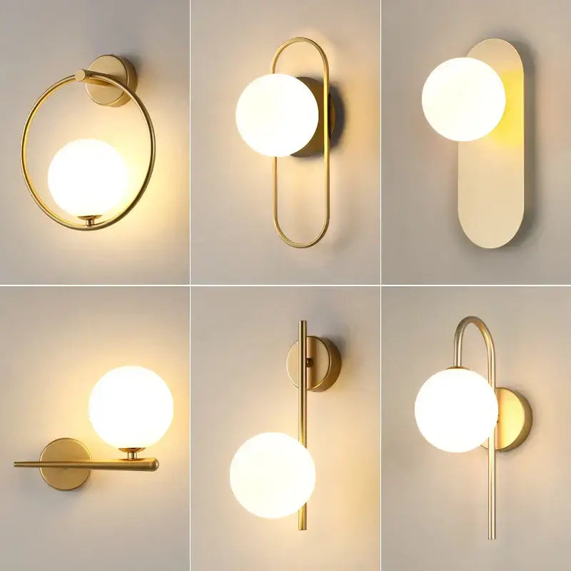 Modern gold led wall lamp with frosted glass for living room
