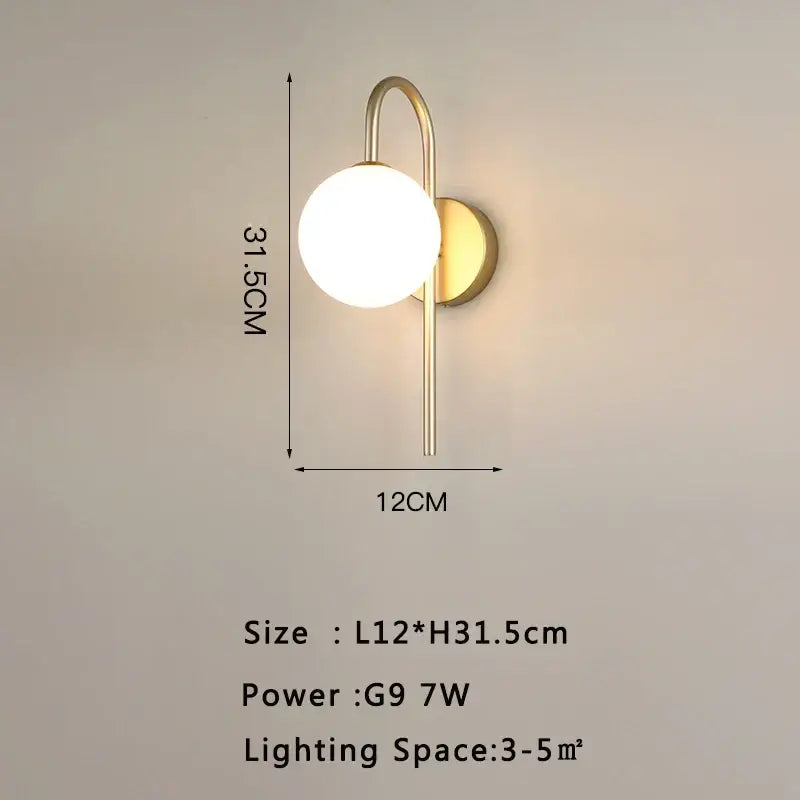 Modern gold led wall lamp with frosted glass for living room