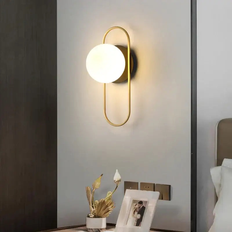 Modern gold led wall lamp with frosted glass for living room