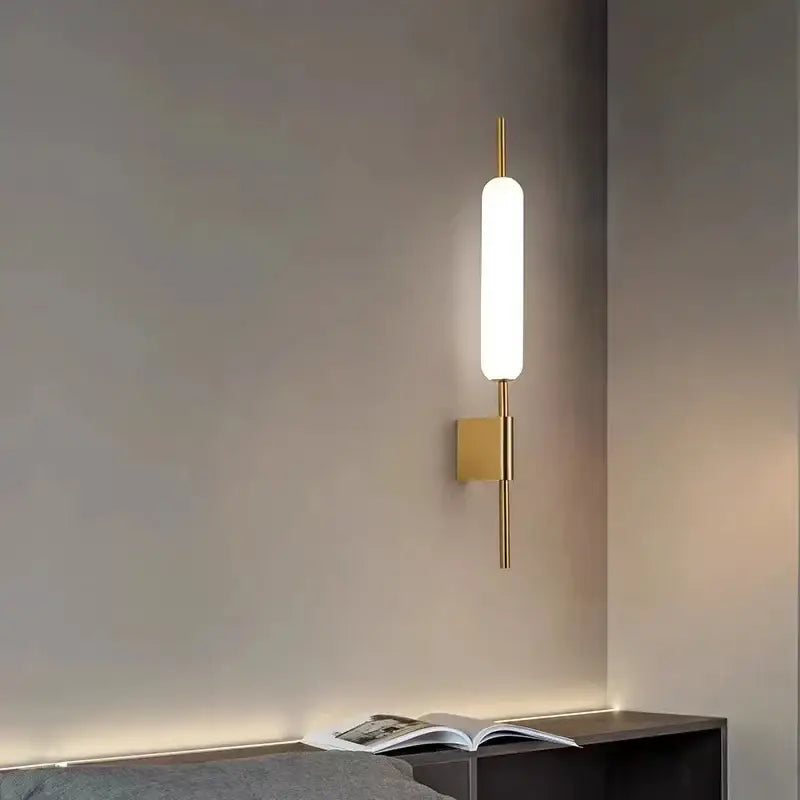 Modern gold led wall light with frosted glass for bedroom