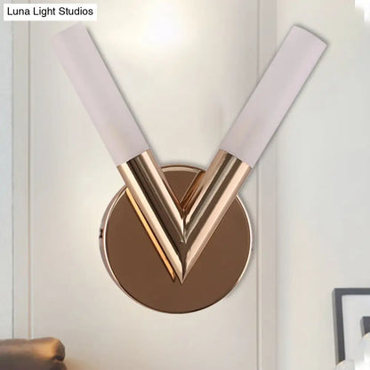 DecorBites™ Modern Gold LED Wall Mount Bedroom Sconce Light with V-Shaped White Glass Shade
