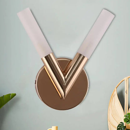 DecorBites™ Modern Gold LED Wall Mount Bedroom Sconce Light with V-Shaped White Glass Shade