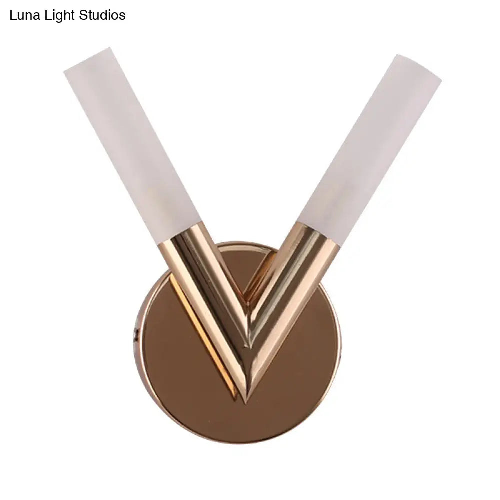 DecorBites™ Modern Gold LED Wall Mount Bedroom Sconce Light with V-Shaped White Glass Shade