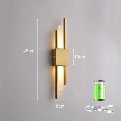 Modern gold led wall sconce bedroom vertical rod light