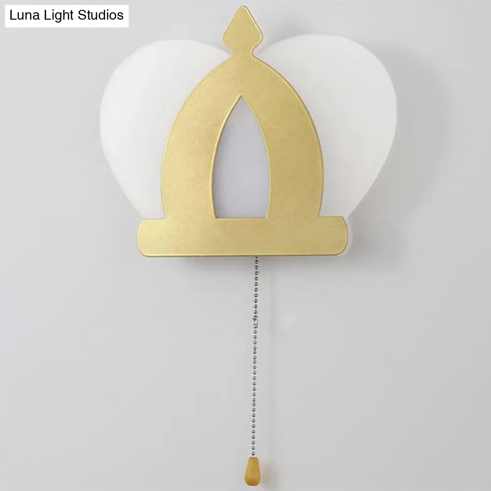 DecorBites™ Modern Gold LED Wall Sconce Lamp – Crown Acrylic Wall Lighting Fixture with Pull Chain for Bedroom
