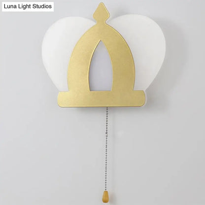 DecorBites™ Modern Gold LED Wall Sconce Lamp – Crown Acrylic Wall Lighting Fixture with Pull Chain for Bedroom