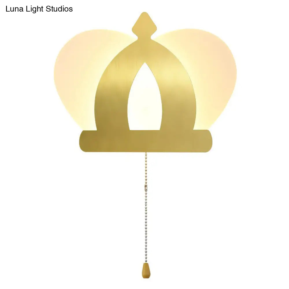 DecorBites™ Modern Gold LED Wall Sconce Lamp – Crown Acrylic Wall Lighting Fixture with Pull Chain for Bedroom