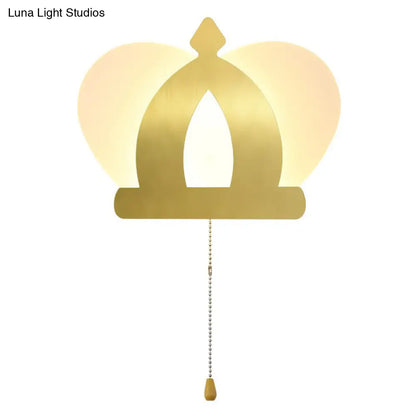 DecorBites™ Modern Gold LED Wall Sconce Lamp – Crown Acrylic Wall Lighting Fixture with Pull Chain for Bedroom