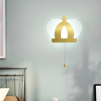 DecorBites™ Modern Gold LED Wall Sconce Lamp – Crown Acrylic Wall Lighting Fixture with Pull Chain for Bedroom