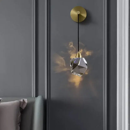 Modern gold led wall sconce with crystal pendant for living room