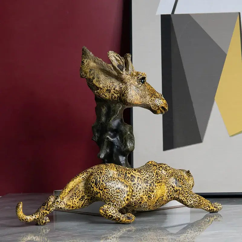 Modern gold leopard resin statue living room wildlife decor