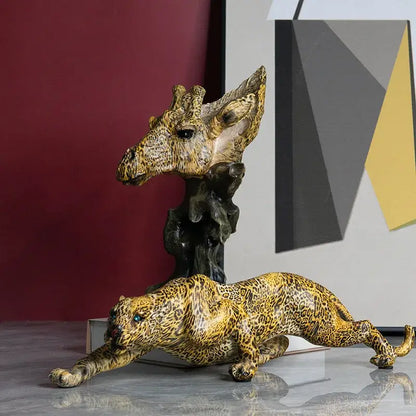 Modern gold leopard resin statue living room wildlife decor