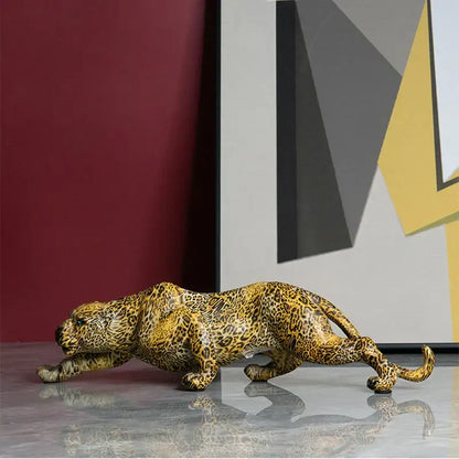 Modern gold leopard resin statue living room wildlife decor