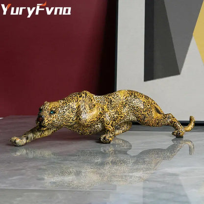 Modern gold leopard resin statue living room wildlife decor