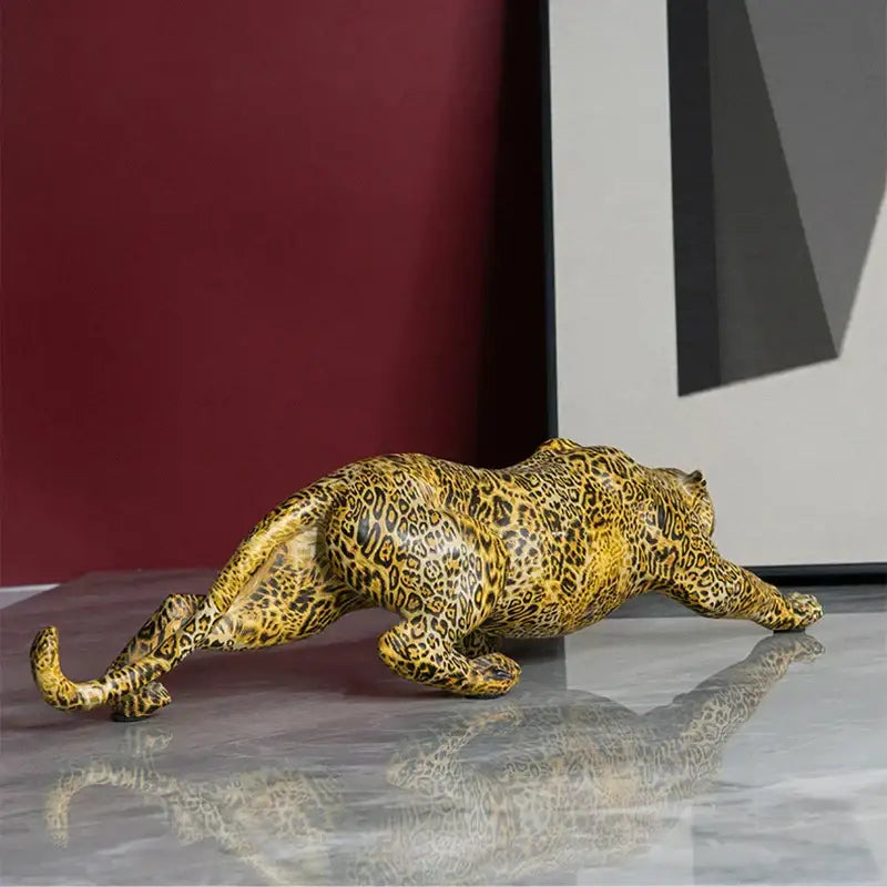 Modern gold leopard resin statue living room wildlife decor