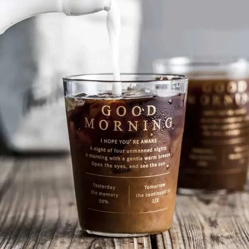 Modern gold letter glass breakfast cup kitchen coffee tumbler