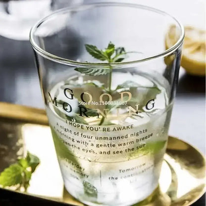 Modern gold letter glass breakfast cup kitchen coffee tumbler