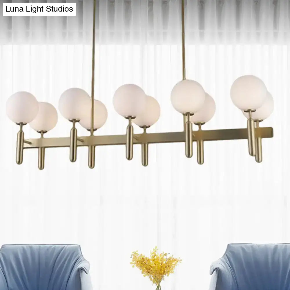 Modern gold linear ceiling light fixture kitchen white glass pendant