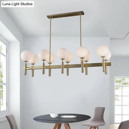 Modern gold linear ceiling light fixture kitchen white glass pendant