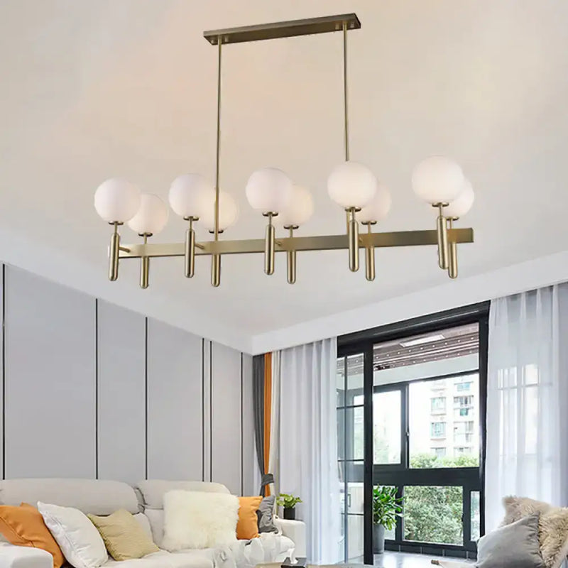 Modern gold linear ceiling light fixture kitchen white glass pendant