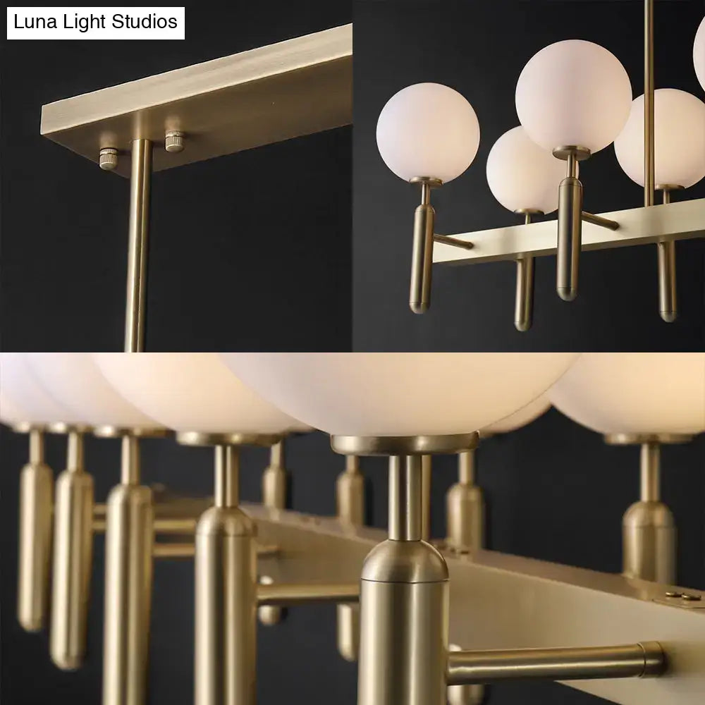 Modern gold linear ceiling light fixture kitchen white glass pendant