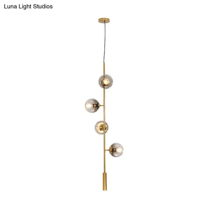 DecorBites™ Modern Gold Linear Chandelier with Smoke Gray Glass Shades - 4-Light Metal Hanging Fixture