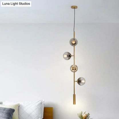 DecorBites™ Modern Gold Linear Chandelier with Smoke Gray Glass Shades - 4-Light Metal Hanging Fixture
