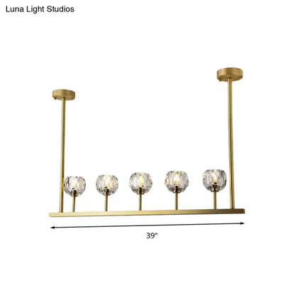 Modern gold linear crystal ball pendant light dining room fixture