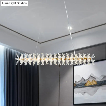 Modern gold linear crystal island lamp for living room